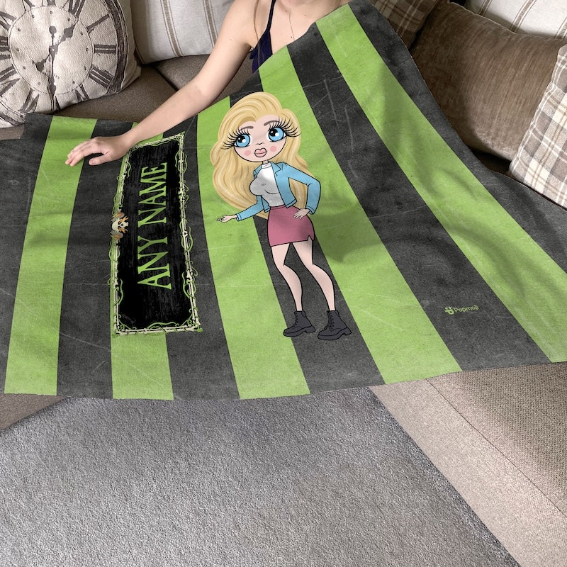 ClaireaBella Creepy Green Stripes Fleece Blanket - Image 4