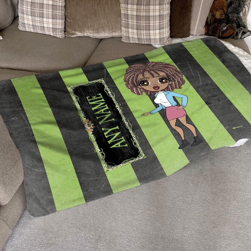 ClaireaBella Creepy Green Stripes Fleece Blanket - Image 2