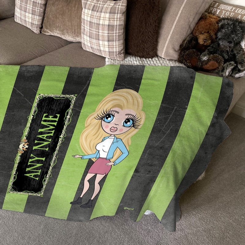 ClaireaBella Creepy Green Stripes Fleece Blanket - Image 1