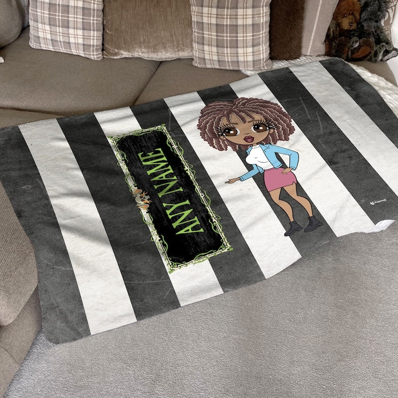 ClaireaBella Creepy White Stripes Fleece Blanket - Image 1