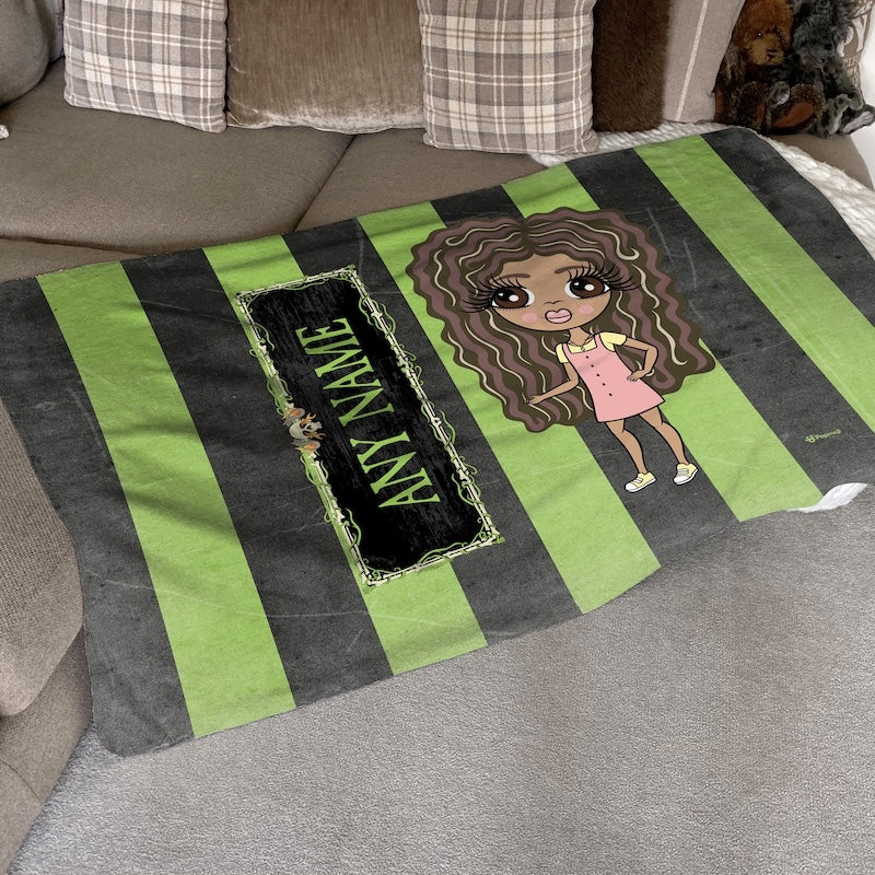 ClaireaBella Girls Creepy Green Stripes Fleece Blanket - Image 1