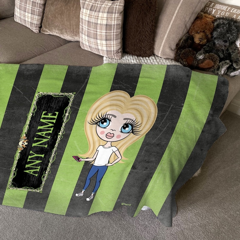 ClaireaBella Girls Creepy Green Stripes Fleece Blanket - Image 2