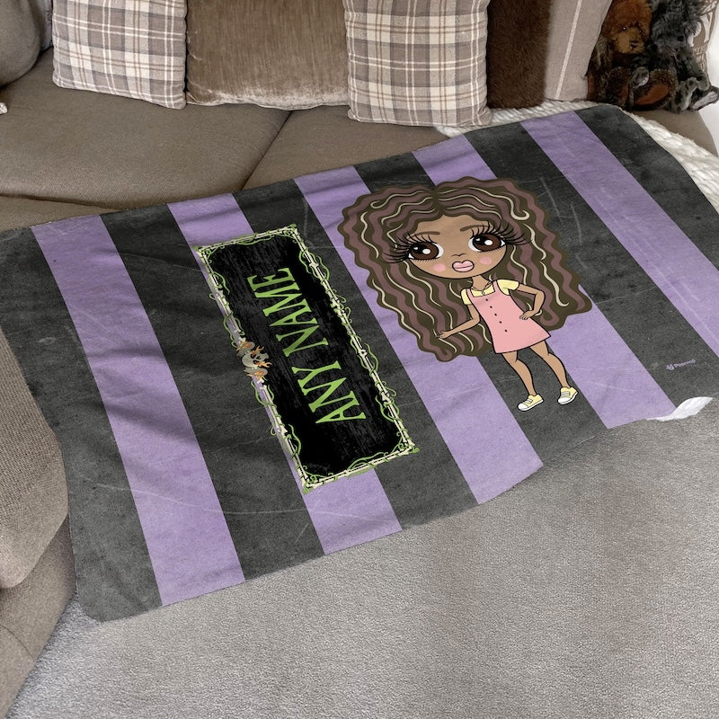 ClaireaBella Girls Creepy Purple Stripes Fleece Blanket - Image 2