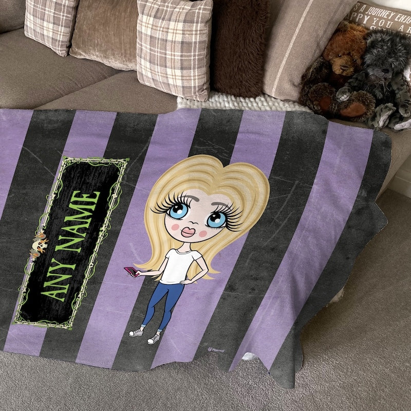 ClaireaBella Girls Creepy Purple Stripes Fleece Blanket - Image 1