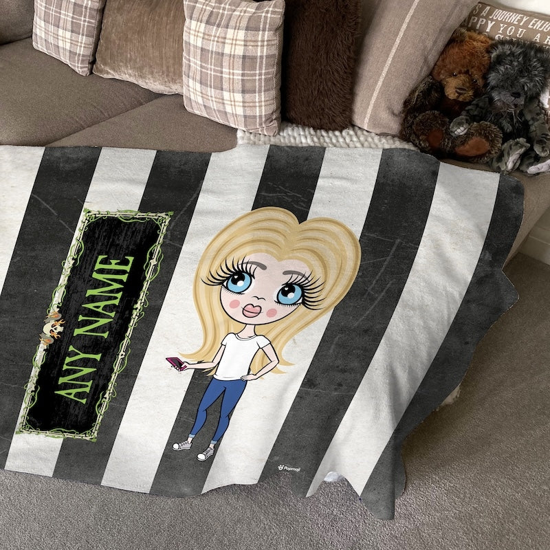 ClaireaBella Girls Creepy White Stripes Fleece Blanket - Image 1