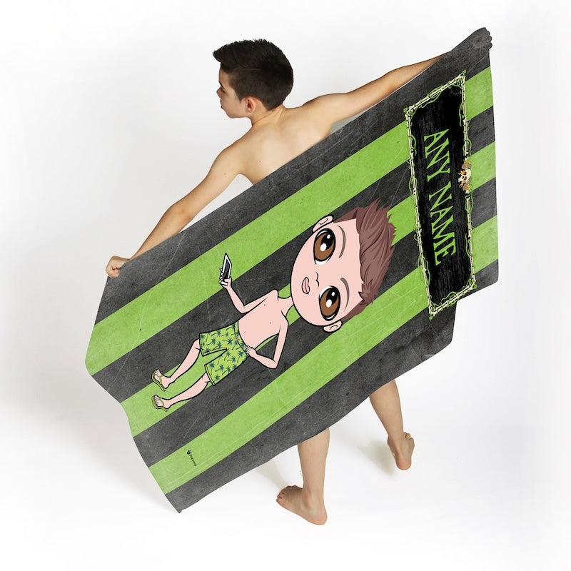 Jnr Boys Creepy Green Stripes Beach Towel - Image 2