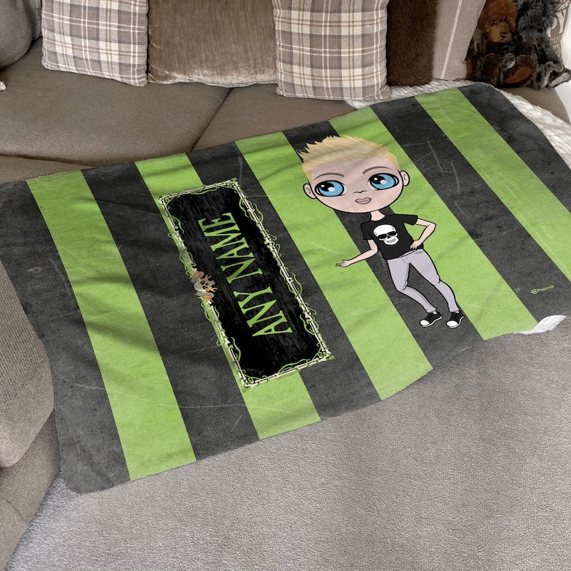 Jnr Boys Creepy Green Stripes Fleece Blanket - Image 1