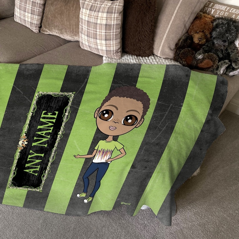 Jnr Boys Creepy Green Stripes Fleece Blanket - Image 2