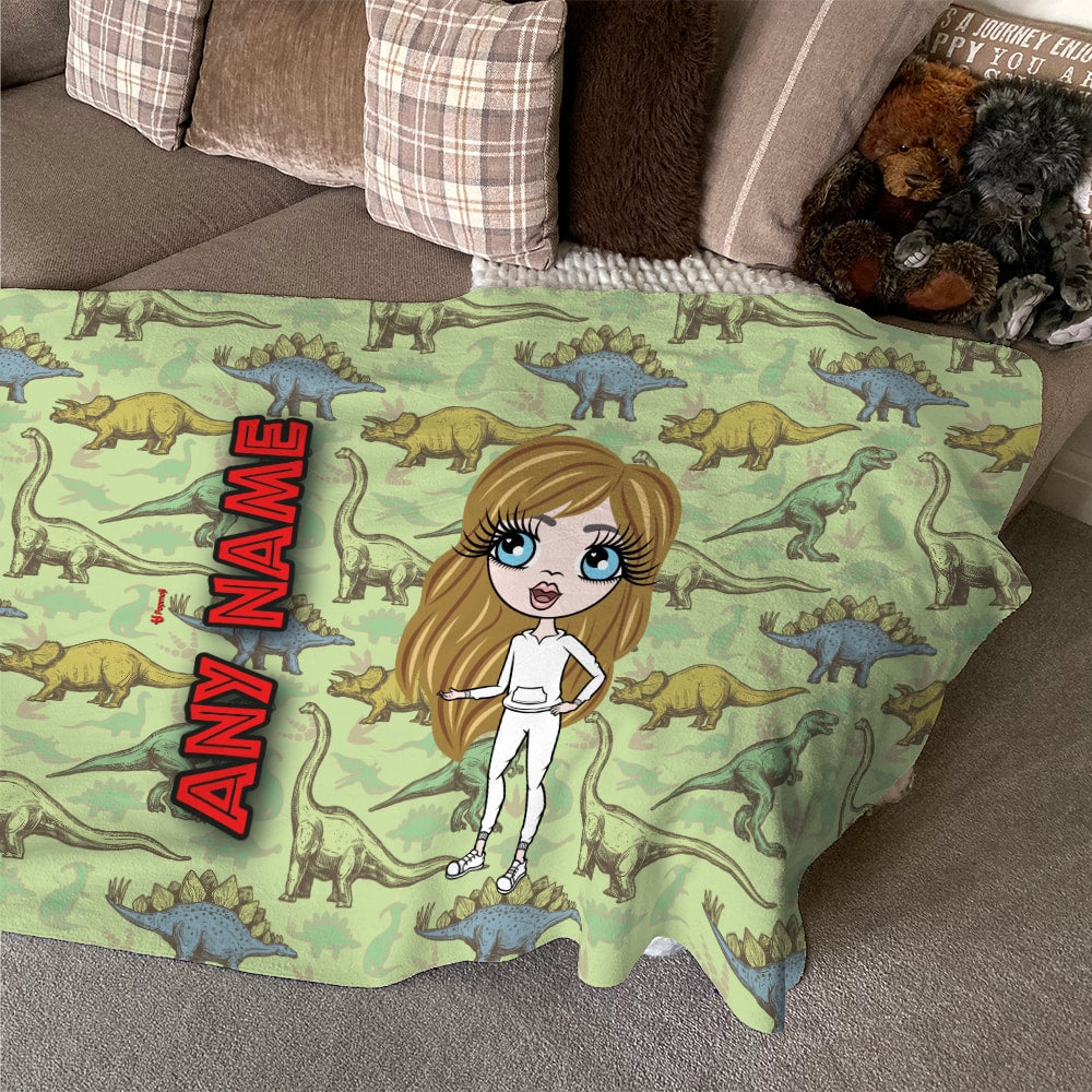 ClaireaBella Girls Dinosaur Print Fleece Blanket